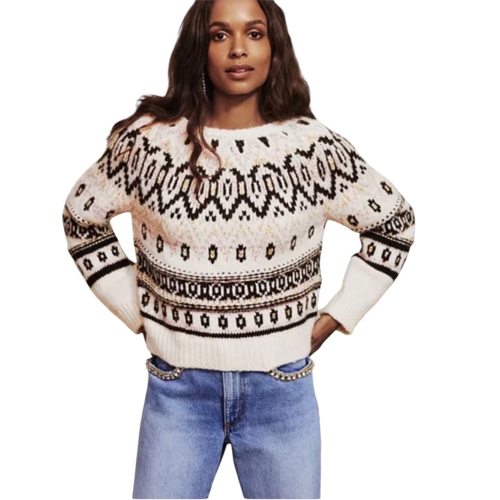 Ramy Brook Alpaca Gaven Fair Isle Metallic Thread Crewneck Gorpcore Sweater XXS